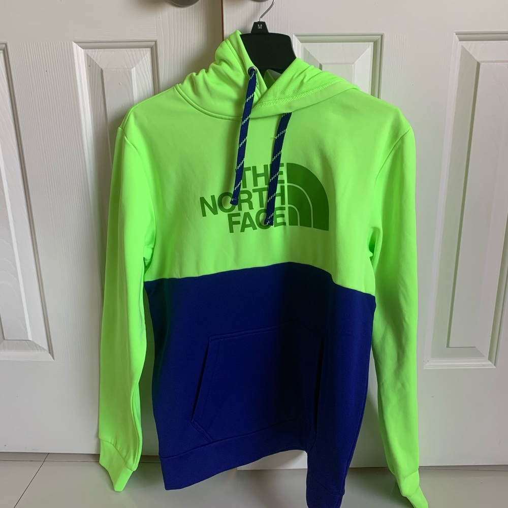 The North Face Men's Neon Green and Blue Hoodie